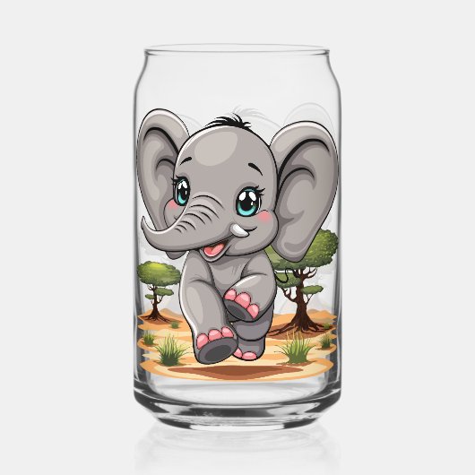 Olifant Baby springt vrolijk in Afrikaanse savanne Blikvorm Glas (Voorkant)