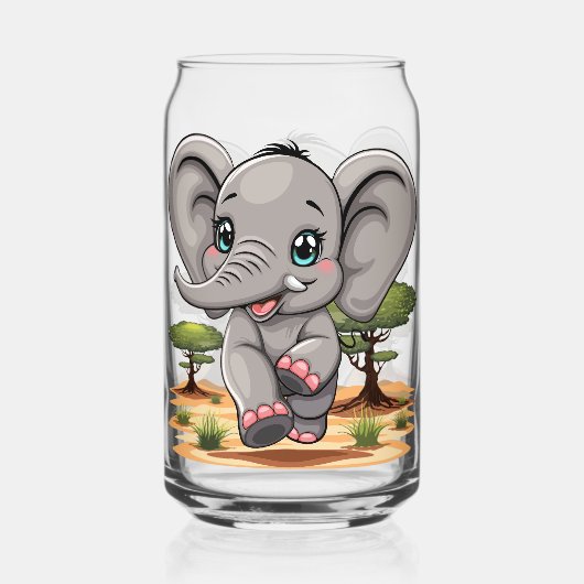 Olifant Baby springt vrolijk in Afrikaanse savanne Blikvorm Glas (Achterkant)