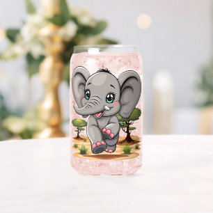 Olifant Baby springt vrolijk in Afrikaanse savanne Blikvorm Glas