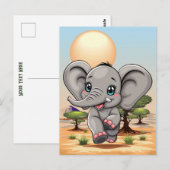 Olifant Baby springt vrolijk in Afrikaanse savanne Briefkaart (Voorkant / Achterkant)