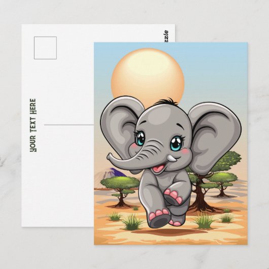 Olifant Baby springt vrolijk in Afrikaanse savanne Briefkaart (Voorkant / Achterkant)