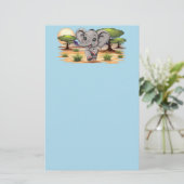 Olifant Baby springt vrolijk in Afrikaanse savanne Briefpapier (Staand voorkant)