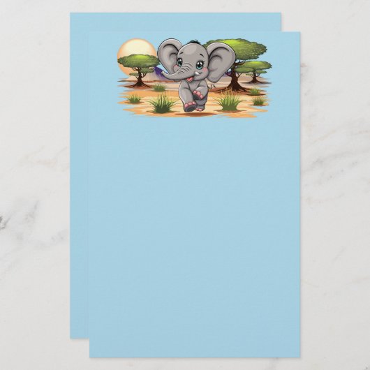 Olifant Baby springt vrolijk in Afrikaanse savanne Briefpapier (Voorkant / Achterkant)