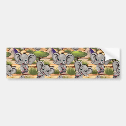 Olifant Baby springt vrolijk in Afrikaanse savanne Bumpersticker (Voorkant)