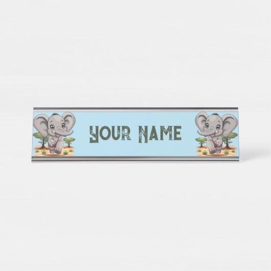 Olifant Baby springt vrolijk in Afrikaanse savanne Bureau Naambordje (Voorkant)