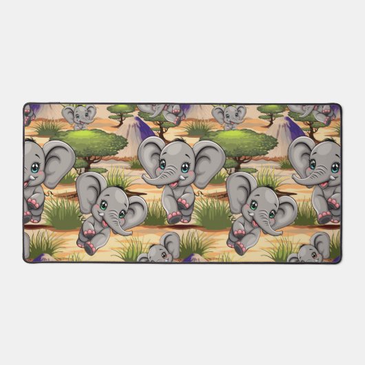 Olifant Baby springt vrolijk in Afrikaanse savanne Bureaumat (Voorkant)