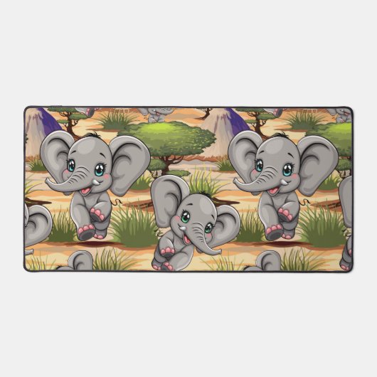 Olifant Baby springt vrolijk in Afrikaanse savanne Bureaumat (Voorkant)