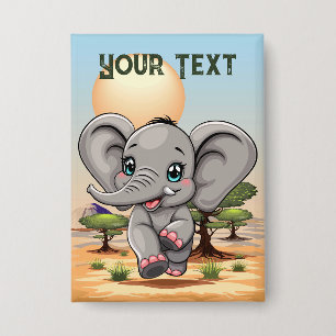 Olifant Baby springt vrolijk in Afrikaanse savanne Button