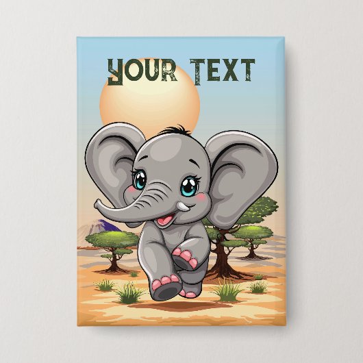 Olifant Baby springt vrolijk in Afrikaanse savanne Button (Voorkant)