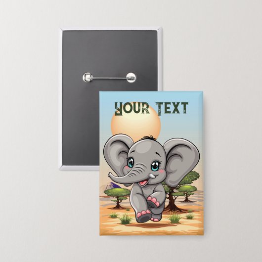Olifant Baby springt vrolijk in Afrikaanse savanne Button (Voorkant / Achterkant)