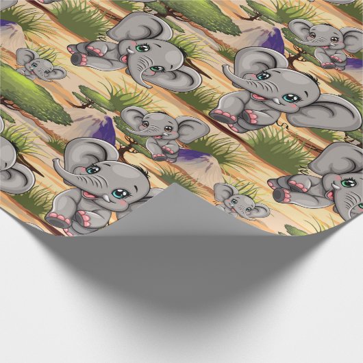 Olifant Baby springt vrolijk in Afrikaanse savanne Cadeaupapier (Hoek)