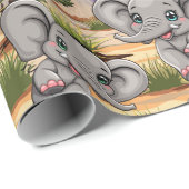 Olifant Baby springt vrolijk in Afrikaanse savanne Cadeaupapier (Rol Hoek)