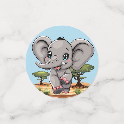 Olifant Baby springt vrolijk in Afrikaanse savanne Confetti (Kleine voorkant)