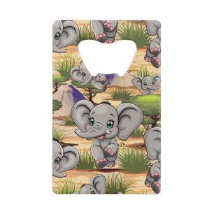 Olifant Baby springt vrolijk in Afrikaanse savanne Creditkaart Flessenopener