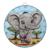 Olifant Baby springt vrolijk in Afrikaanse savanne Dartbord (Voorkant)