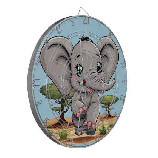 Olifant Baby springt vrolijk in Afrikaanse savanne Dartbord (Voorkant Links)