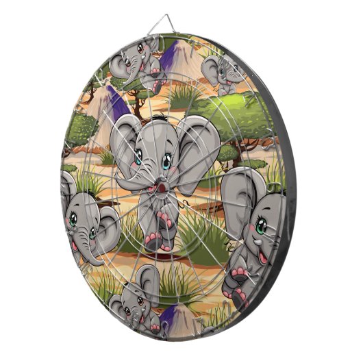 Olifant Baby springt vrolijk in Afrikaanse savanne Dartbord (Voorkant Rechts)