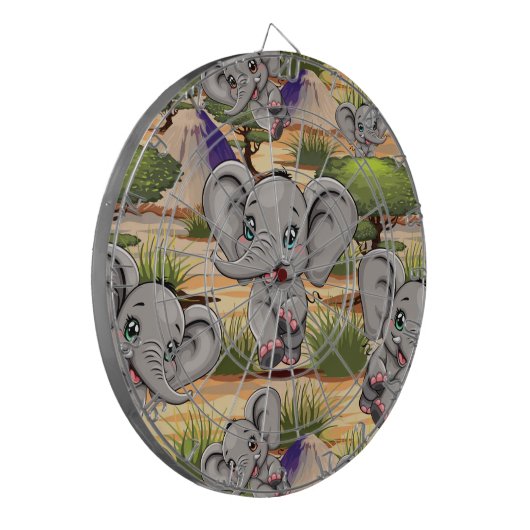 Olifant Baby springt vrolijk in Afrikaanse savanne Dartbord (Voorkant Links)