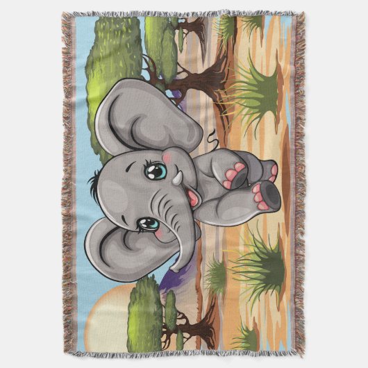 Olifant Baby springt vrolijk in Afrikaanse savanne Deken (Voorkant Verticaal)