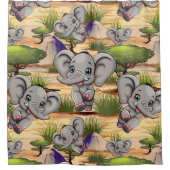 Olifant Baby springt vrolijk in Afrikaanse savanne Douchegordijn (Voorkant)