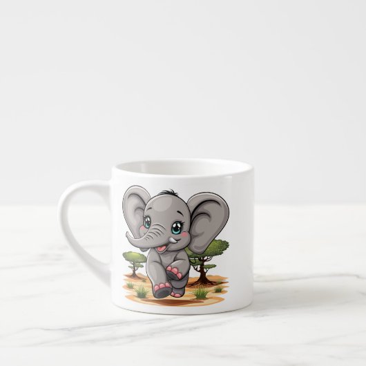 Olifant Baby springt vrolijk in Afrikaanse savanne Espresso Kop (Links)