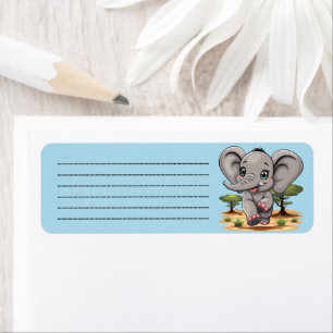 Olifant Baby springt vrolijk in Afrikaanse savanne Etiket