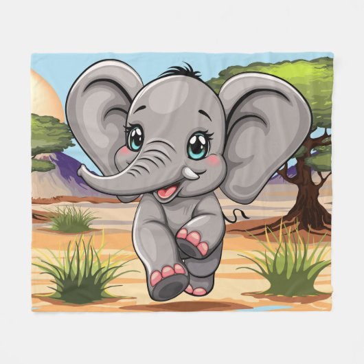 Olifant Baby springt vrolijk in Afrikaanse savanne Fleece Deken (Voorkant (Horizontaal))