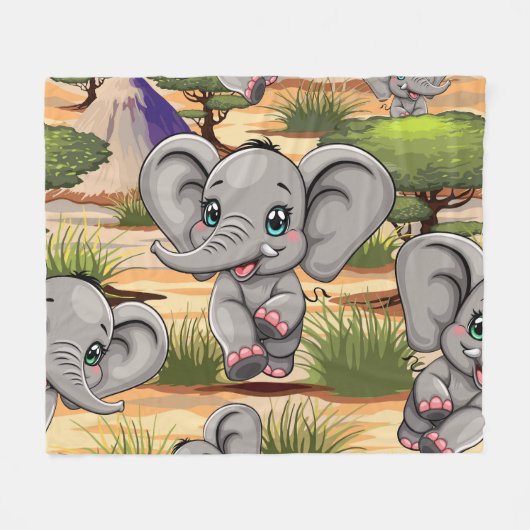 Olifant Baby springt vrolijk in Afrikaanse savanne Fleece Deken (Voorkant (Horizontaal))