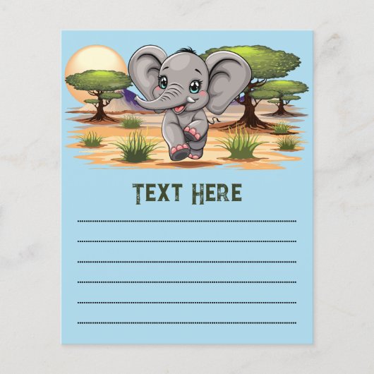 Olifant Baby springt vrolijk in Afrikaanse savanne Flyer (Voorkant)