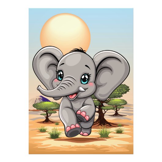 Olifant Baby springt vrolijk in Afrikaanse savanne Foto Afdruk (Voorkant)