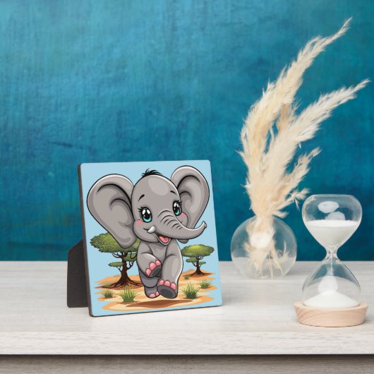 Olifant Baby springt vrolijk in Afrikaanse savanne Fotoplaat (Insitu)