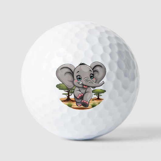 Olifant Baby springt vrolijk in Afrikaanse savanne Golfballen (Voorkant)