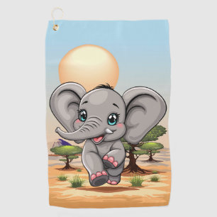 Olifant Baby springt vrolijk in Afrikaanse savanne Golfhanddoek