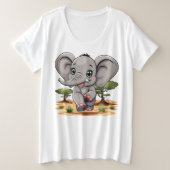 Olifant Baby springt vrolijk in Afrikaanse savanne Grote Maat T-shirt (Design voorkant)