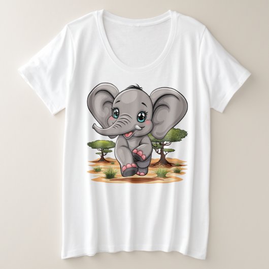 Olifant Baby springt vrolijk in Afrikaanse savanne Grote Maat T-shirt (Design voorkant)