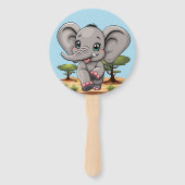 Olifant Baby springt vrolijk in Afrikaanse savanne Handwaaier (Achterkant)