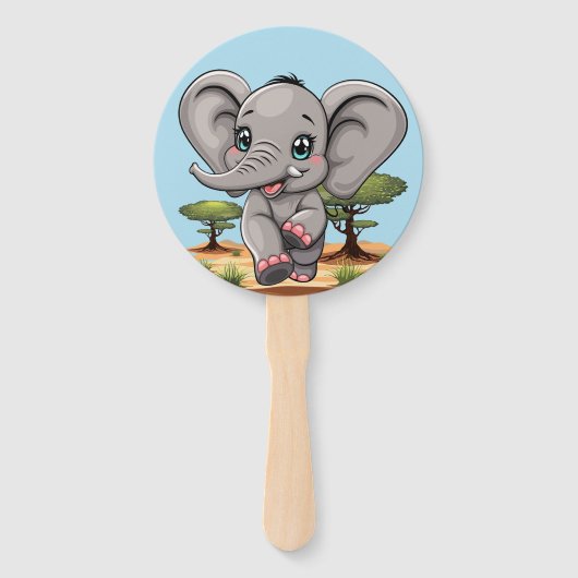 Olifant Baby springt vrolijk in Afrikaanse savanne Handwaaier (Achterkant)