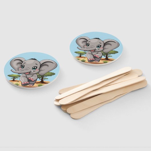 Olifant Baby springt vrolijk in Afrikaanse savanne Handwaaier (Niet-gemonteerd)