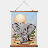 Olifant Baby springt vrolijk in Afrikaanse savanne Hangend Wandkleed (Voorkant)