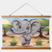 Olifant Baby springt vrolijk in Afrikaanse savanne Hangend Wandkleed (Voorkant)