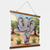 Olifant Baby springt vrolijk in Afrikaanse savanne Hangend Wandkleed (Gebogen)