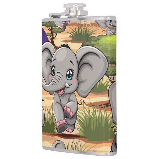 Olifant Baby springt vrolijk in Afrikaanse savanne Heupfles (Links)