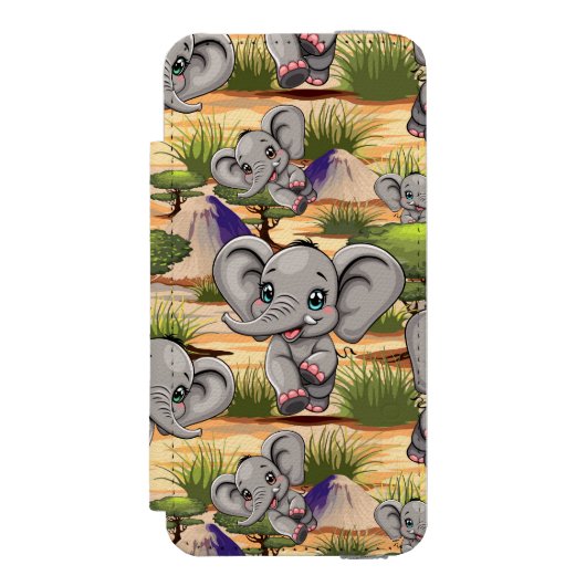 Olifant Baby springt vrolijk in Afrikaanse savanne Incipio iPhone Portemonnee Hoesje (Voorkant Agenda)