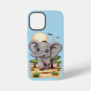 Olifant Baby springt vrolijk in Afrikaanse savanne iPhone 12 Mini Hoesje