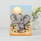 Olifant Baby springt vrolijk in Afrikaanse savanne Kaart (Staand voorkant)