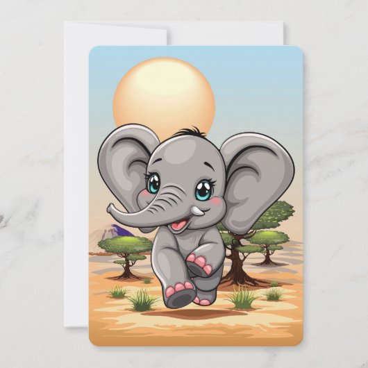 Olifant Baby springt vrolijk in Afrikaanse savanne Kaart (Voorkant)