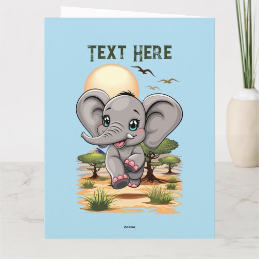 Olifant Baby springt vrolijk in Afrikaanse savanne Kaart (Achterkant)