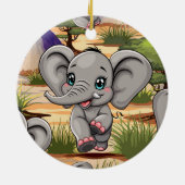 Olifant Baby springt vrolijk in Afrikaanse savanne Keramisch Ornament (Achterkant)