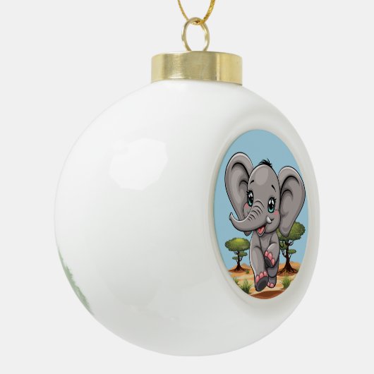 Olifant Baby springt vrolijk in Afrikaanse savanne Keramische Bal Ornament (Links)
