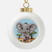 Olifant Baby springt vrolijk in Afrikaanse savanne Keramische Bal Ornament (Voorkant)